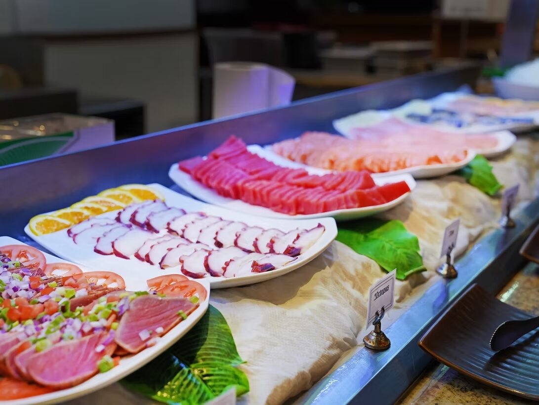 Sashimi platters with octopus, tuna and salmon