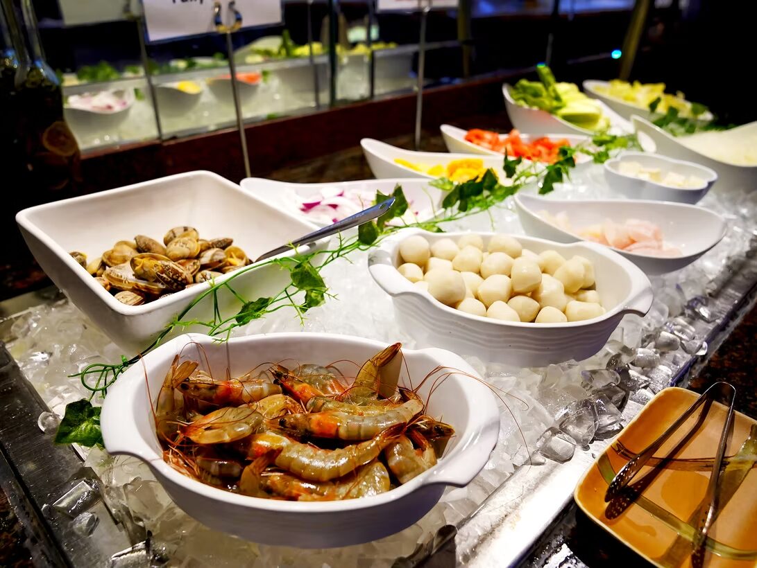 Chilled shrimp and shellfish at the seafood bar